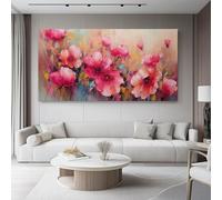 61 x 41 cm Pink Unframed Canvas Wall Art, Retro Bright Beautiful Floral printing Canvas Poster Pictures for Living Room Bedroom Home Office Wall Decorations