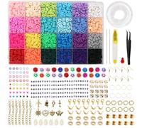 LauCentral 6100+ PCS Clay Beads Kit,Clay Flat Letter Beads Polymer 24 Colours Round Bead, Bracelet Making Set with Alloy Pendant, DIY Bracelet String with Charms Craft Gifts for Teen Girls
