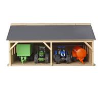 610047 Kids Globe Farm Shed for Toy Tractors 1:50 - Multicolor Wooden Playset with Fold-Open Roof