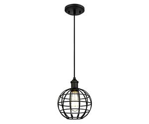 61050 One-Light Indoor Pendant, Matte Black Finish with Globe Cage Shade