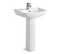 610mm Bathroom Wash Basin Sink Full Pedestal Cloakroom Basin Bathroom Sinks Floor Standing Basin Bowl Single Tap Hole Curved Gloss White Modern Round Overflow Ceramic Sink