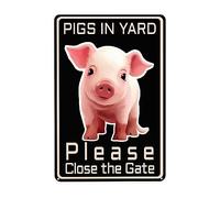614 Metal Tin Sign Cute Pink Pig In Yard Please Close The Gate 20X30cm Wall Metal Sign Nostalgic Wall Metal Plaque Novelty House Plaque For Kitchen Cafe Garage