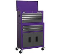 615 x 295 x 705mm PURPLE 6 Drawer Topchest & Rollcab Combination Tool Chest Unit