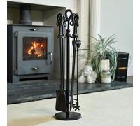 61cm Tall Black Finish Fireside Companion Set With Scrolled End Handles
