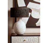 61cm White Papier Mache Style Table Lamp With Black Raffia Shade Black/White
