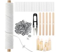 61m Long Candle Wicks for Making Candles, Natural Cotton Wicks with 100 PCS Metal Candle Wick Holder and Candle Wick Stickers for Candle Making Supplies Kit DIY Craft