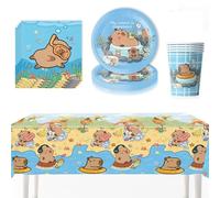61PCS Capybara Birthday Party Supplies, Capybara Style Tableware Set For Birthday Party,Capybara Party Supplies For Kids Include Paper Cup,Table Cloth ,Plates, And Napkins - 20 Guests