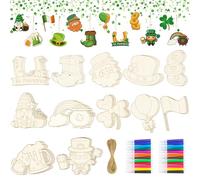 61pcs Color Your Own Wooden St. Patrick's Day Ornaments, Make Your Own St. Patrick's Day Decorations, Saint Patty Hanging Ornament Saints Day Hanging Ornament for St. Patrick's Day Party Decorations
