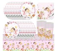 61pcs Elf & Fairy Birthday Party Tableware - Tea Party Supplies, Includes Plates, Cups, Napkins & Tablecloth (20 Guests)