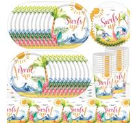 61Pcs Hawaiian Party Tableware Set, Summer Party Supplies, Birthday Decorations Supplies, Tropical Decorations Includes Plates Cups Paper Napkins Tablecloth (20 Guests)