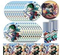 61Pcs Hero Party Tableware Set, My Academia Party Decoration Supplies, Academia Party Tableware, Kids Birthday Party Tableware Includes Plates Cups Paper Towels Tablecloth (20 Guests)