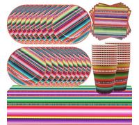 61Pcs Kids Mexican Colors Party Tableware Set, Party Decoration Supplies, Rave Party Tableware Includes Plates Cups Paper Towels Tablecloth (20 People)