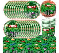 61Pcs Kids Party Tableware Sets, Green Birthday Decorations Supplies, Baby Shower Party Decorations, Animated Tableware Includes Plates Cups Napkins Tablecloths (20 Guests)