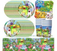 61PCS Monster Birthday Pa-ty Theme Decoration,My Singing Par-ty Tableware Set, Monster Party Tableware Children's Birthday Monster Party Set - 20 Guests