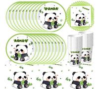 61Pcs Panda Birthday Tableware Set, Panda Party Decoration Supplies, Kinder Birthday Decorations, Theme, Animal Tableware Plates, Paper Towels, Paper Cups, Tablecloths (20 Guests)