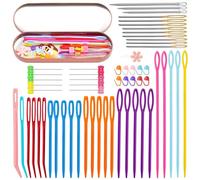 61pcs Yarn Needle Set, Bent Tapestry Needles for Crocheting, Plastic Sewing Needles, Big Eye Blunt Needles with Colorful Knitting Stitch Markers and Flat Head Straight Pins for Knitting Crochet Sewing