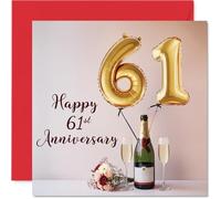 61st Anniversary Card for Women Men - Balloons & Bottle of Bubbly - Happy 61 Year Anniversary Card for Wife Partner Husband Companion, 145mm Wedding Anniversaries Greeting Cards