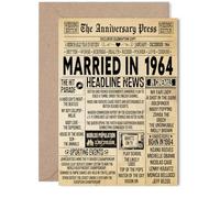 61st Anniversary Card for Women Men - Vintage Newspaper Married in 1964 - Happy 61 Year Wedding Anniversary Card for Partner Husband Companion Wife, 5x7 Inch Anniversaries Greeting Cards