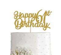 61st Birthday Cake Topper, Gold Glitter Cheers To 61 Years Party Decoration, Supply