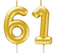 61st Birthday Candle Gold - Number 61 Cake Candle, 3D Candle for 61st Birthday/Anniversary Cake Decoration