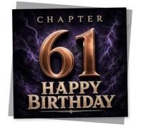 61st Birthday Card for Her, Chapter 61 Purple Lightning | Bold CHAPTER 61 cover design with a dramatic purple lightning backdrop and gold-style lettering for her 61st birthday.