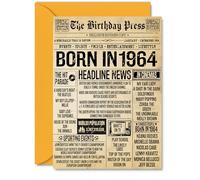 61st Birthday Card for Men Women - Bday Press Newspaper 1964 - Happy 61 Birthday Cards for Cousin Sister Nan Grandma Grandad Dad, A5 Bday Greeting Cards