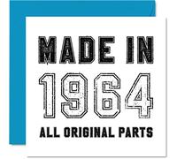 61st Birthday Card for Men Women Him Her - Made in 1964 All Original Parts - Funny Birthday Card for Grandad Nan Grandma Mum Dad, 145mm Humour Greeting Cards