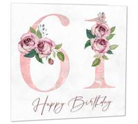 61st Birthday Card for Women - Floral 61st Birthday Cards for 61 year old woman Sixty One, Sixty First Ladies Nan Grandma Mum Aunt Sister Mom Friend