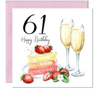 61st Birthday Card for Women - Strawberries & Cake - Ladies Birthday Cards for 61 year old woman Sixty One, Sixty First Mum Grandma Sister Aunt Niece Nanny for her Mother Wife Girlfriend