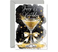 61st Birthday Card - Golden Champagne Glass - Traditional Elegant Beautiful Gold Birthday Cards for 61 Year Old Woman Man Women Men, A5 Gorgeous Greeting Cards Gift