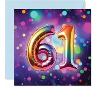 61st Birthday Cards for Women Men - Rainbow Foil Balloon - Happy Birthday Card for 61 Year Old Woman Man Nan Grandma Sister Cousin, 145mm Bday Greeting Cards