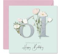 61st Birthday Cards for Women - Fancy Floral Flowers - Happy Birthday Card for 61 Year Old Woman Nanny Friend Nan Neighbour, 145mm Bday Greeting Cards