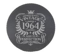 61st Birthday Gift for Men Vintage 1964 Aged to Perfection Engraved Slate Coaster Present for 61 Year Old Etched Natural Slate Placemat (Round Slate)