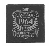 61st Birthday Gift for Men Vintage 1964 Aged to Perfection Engraved Slate Coaster Present for 61 Year Old Etched Natural Slate Placemat (Square Slate)
