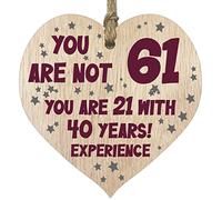 61st Birthday Gift For Women Men Wooden Heart Plaque, Light Wood Sign Keepsake, Happy Birthday Mum, Grandma, Dad, Husband, Wife, Uncle, Mum Gifts From Son, Nan, Grandad Birthday Present