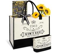 61st Birthday Gifts for Her Canvas Tote Bag Travel Gear, Unique 61 Years Old Birthday Gifts for Girlfriend Sister Friends Women, Vintage 1964 Handbag & Cosmetic Bag & Back in 1964 Poster