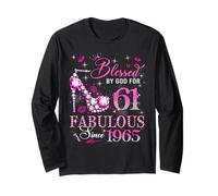 61st Birthday Queen Blessed by God 61 Fabulous Since 1965 Long Sleeve T-Shirt