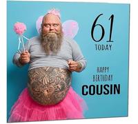 61st Cousins Funny Birthday Card - Bearded Man Joke Funny Cousin Birthday Card for 61 Year old Sixty One, Sixty First