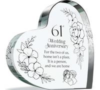 61th Anniversary Plague Gifts for Husband Wife - Home is a Person - Happy 61st Wedding Anniversary Present for Partner, 100mm x 100mm Acrylic Heart Keepsake for Sixty-First Anniversaries