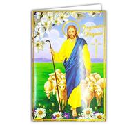 62-1010-A Happy Easter Card in Shiny Gold Gold and White Envelope - Cross Religion Catholic Jesus Christ Good Shepherd Shepherd Shepherd Sheep Sheep Flock Flowers Party Spring