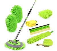 62'' Car Wash Brush Cleaning Kits with Long Handle Foldable Car Wash Brush Windshield Window Squeegee Car Washing Supply Set for All Car