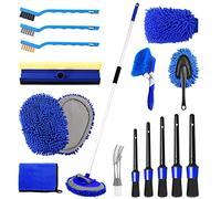62'' Car Wash Brush Kit Mitt Mop Sponge with Long Handle, 1 Chenille Scratch-Free Replacement Head, Car Wheel Tire Brush, Car Detailing Brushes,Car Dash Duster,Tower,Car Cleaning Kit for Cars RV Truck