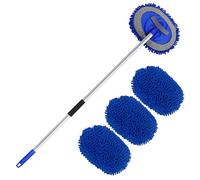 62" Car Wash Brush Kit with Long Handle, Chenille Microfiber Car Wash Mop Cleaning Mitt with 2 Replaceable Chenille Brush Head, Suitable for Washing Cars Truck SUV RV, Scratch Free