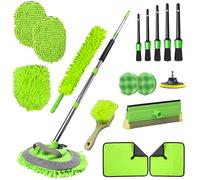 62" Car Wash Brush with Long Handle & 17PCS Car Cleaning Kit - Chenille Microfiber Scratch-Free Mop, Sponge, Mitt, Wheel Brush, Squeegee for Cars, SUVs, Trucks, RVs - Car Wash Mop & Detailing Tools