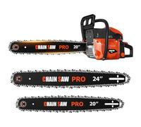 62 CC Gas Chain Saw, Professional Chain Saw with 2 Stroke Motor, 20" and 24" Chainsaw Rod, Ergonomic Non-Slip Handle and Double Tree Cutting Fuel Tanks