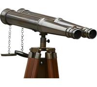 62" Floor Standing Admirals Magnifying Antique Binoculars, Fully Functional Nautical Home Decor Binoculars with Wooden Tripod Stand, (Brown Finish)