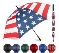 62 Inch Auto Open Golf Umbrella Extra Large Oversize Double Canopy Vented Big Handle Straight Anti-UV Windproof Waterproof Stick Long Strong Umbrellas for Men and Women (American Flag, Large)