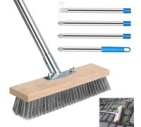 62 Inch Heavy Duty Wire Broom with Long Handle, Stainless Steel Yard Scrubbing Brush, Stiff Metal Bristle Deck Scrub Brush for Patio Garden, Outdoor Floor Scrubber for Cleaning Moss, Algae, Weed