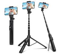 62-inch Selfie Stick and Tripod Legs for Cell Phone and Camera, Portable Travel Tripod Stand, Remote Control, Compatible with iPhone & Android and Camera (Black)