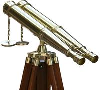 62 Inches Floor Standing Admirals Solid Shinny Brass Binocular, Fully Functional Nautical Home Decor Binoculars for Adults with Wooden Tripod Stand